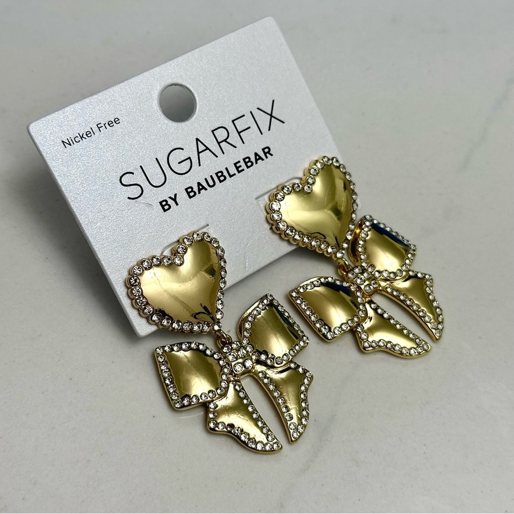 SUGARFIX x Baublebar Gold Heart Bow Earrings, new